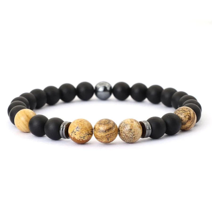 Noter Handmade Mens Bracelet 8mm Onyx Tiger Eyes Stone Beaded Braclet Hematite Healing Braslet Cadeau Homme Leisure Accessories