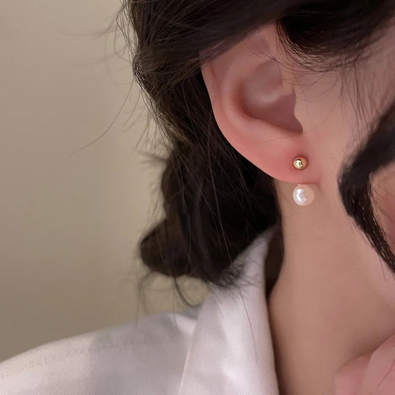 Korean New Simple Temperament Circle Pearl Earrings Fashion Small Versatile Earrings