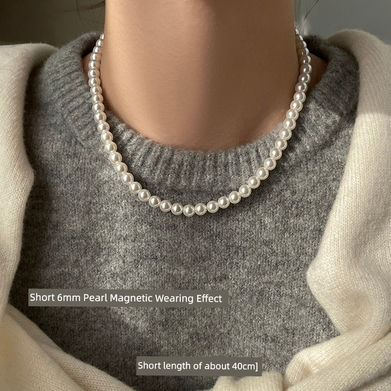Accessible Luxury Australian White Perfect Circle Pearl Women's Sweater Chain Magnetic Buckle