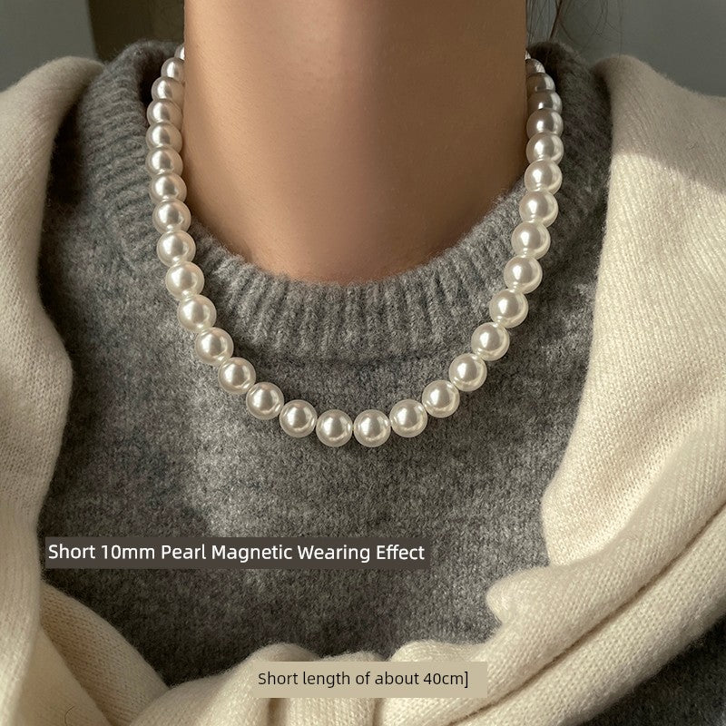Accessible Luxury Australian White Perfect Circle Pearl Women's Sweater Chain Magnetic Buckle