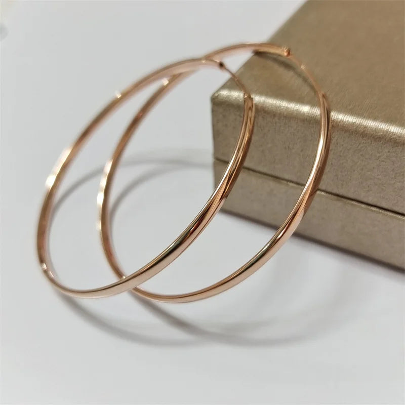 Senlissi - New 18K Gold Plated Hoop Earrings For Women 925 Sterling Silver 3.0mm Fashion Earring Cерьги Kольца 3/4/5/6/7CM