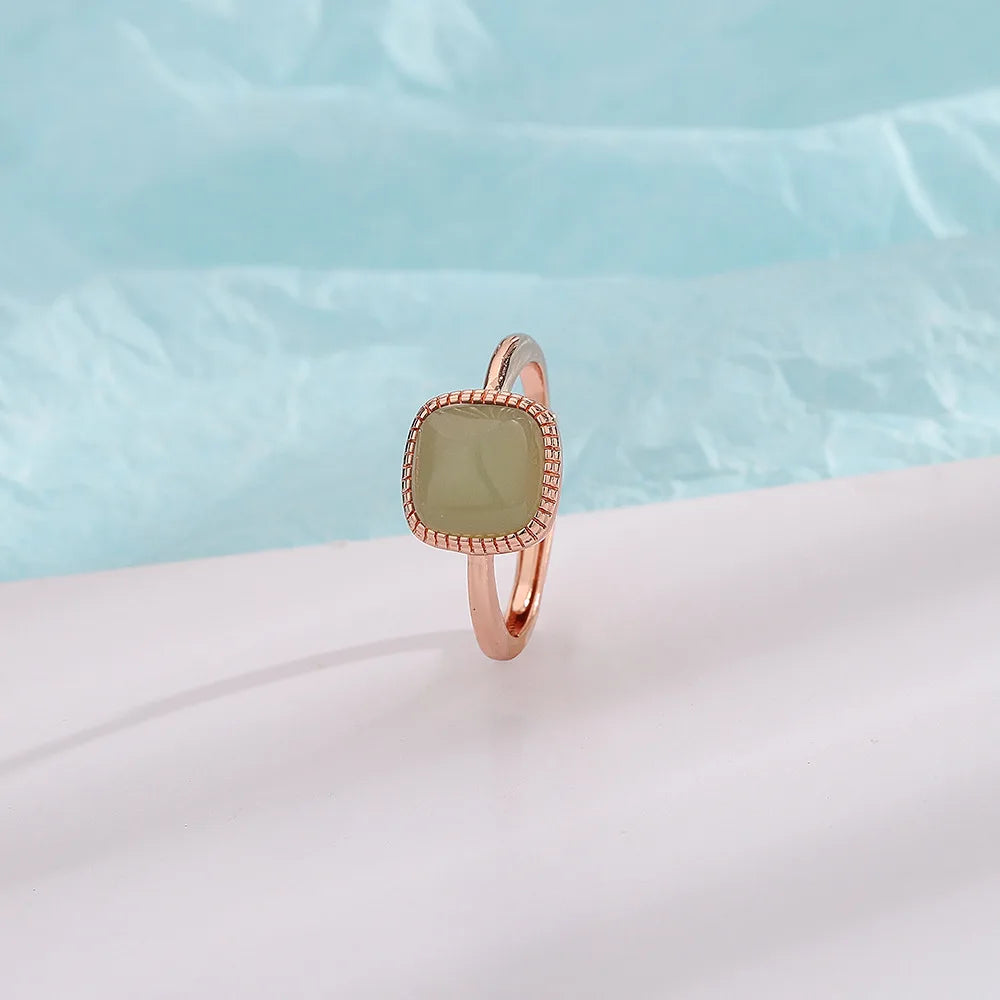925 Sterling Silver plated Liquid Lava Hetian Jade Bamboo Ring for Women Girl Gift Irregular Vintage Jewelry Dropshipping
