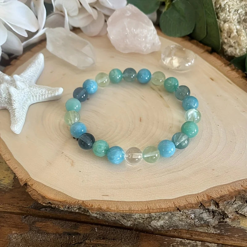 Emotional Healing and Inner Strength Fluorite, Aquamarine and Amazonite 8mm Stone Bracelet Stress Relief Jewelry Gift