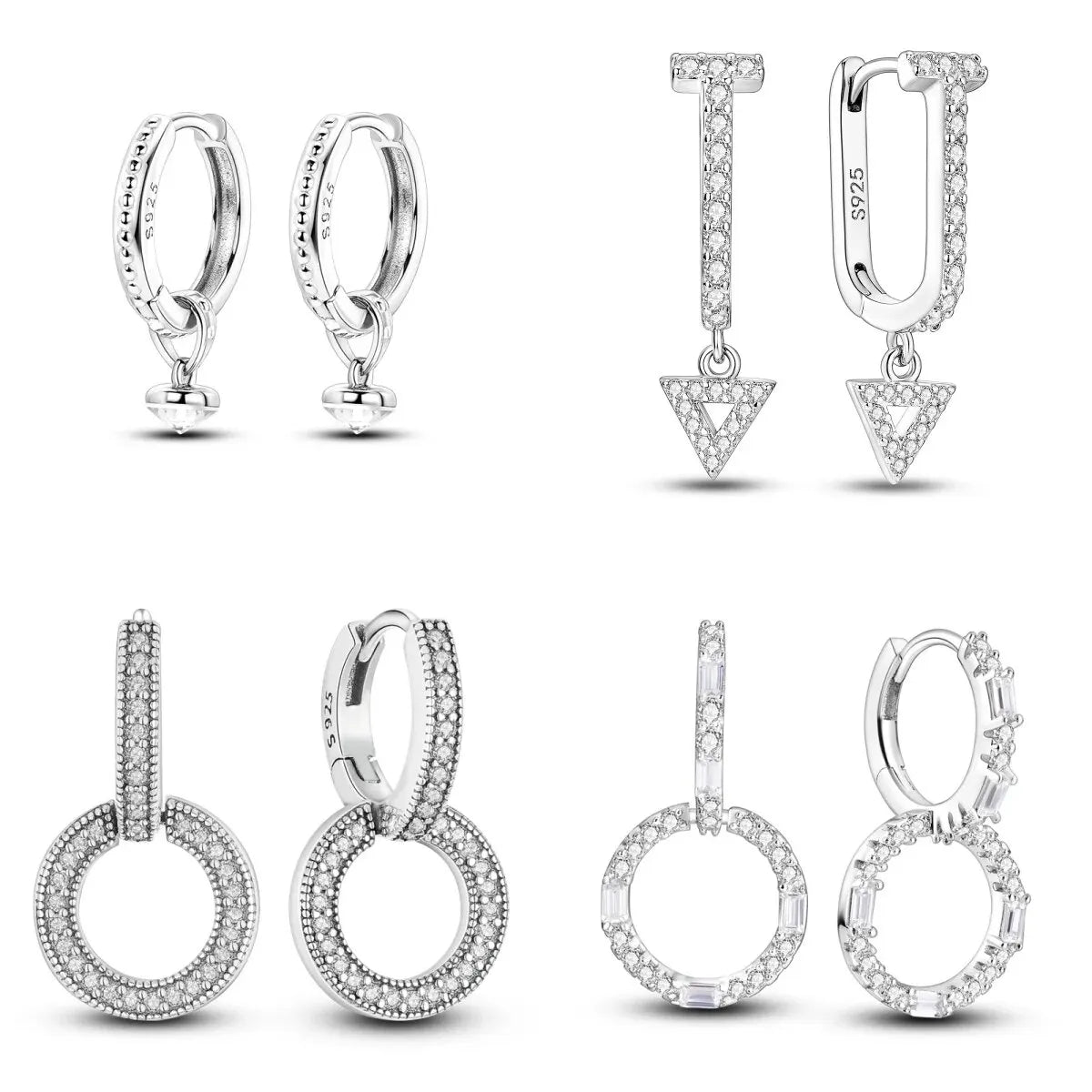 New Sterling Silver S925 Zircon Round Hoop Personality