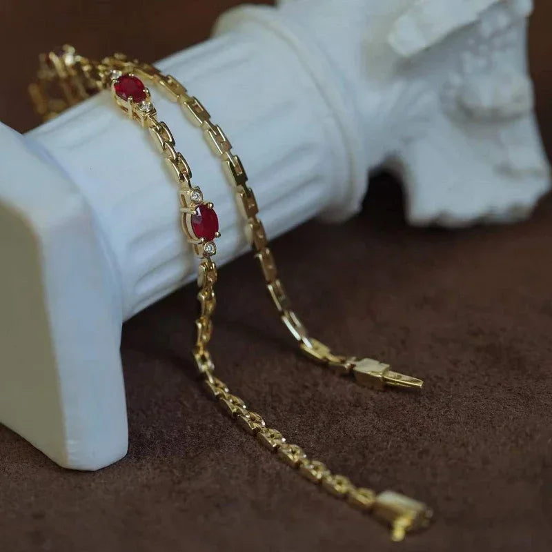 New light luxury silver inlaid ruby diamond bracelet for women chain charm fine section exquisite high-end engagement jewelry