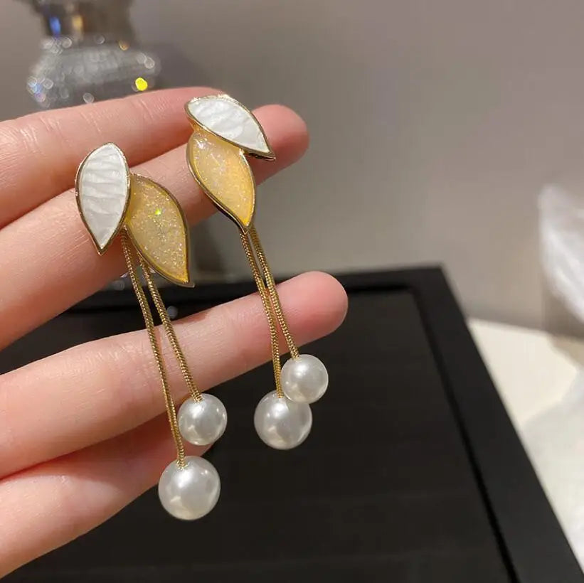LATS New Korean Arrival Metal Trendy Fresh Lovely Sweet Grey Leaf Stud Earrings