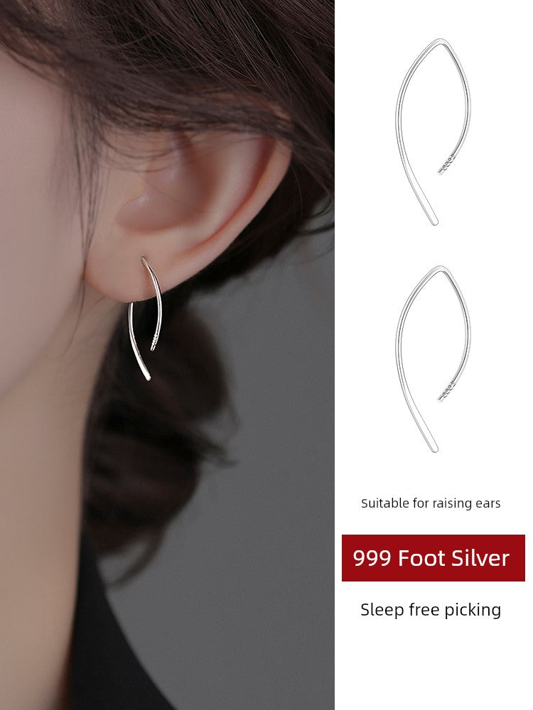 Niche Style 999 Sterling Silver Lines Female Earrings