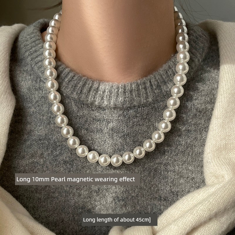 Accessible Luxury Australian White Perfect Circle Pearl Women's Sweater Chain Magnetic Buckle