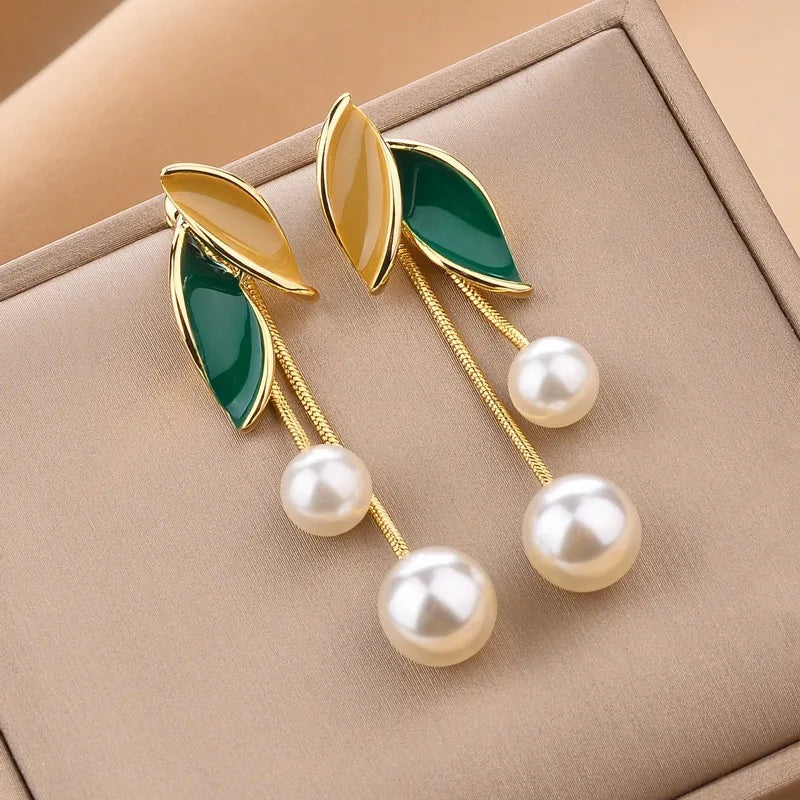 LATS New Korean Arrival Metal Trendy Fresh Lovely Sweet Grey Leaf Stud Earrings