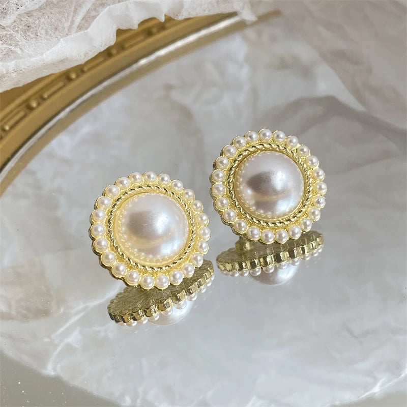 ZAKOL Shiny Imitation Pearl Stud Earrings Fashion Cross Design Aesthetic Women Ear Piercing Accessories Wedding Party Jewelry