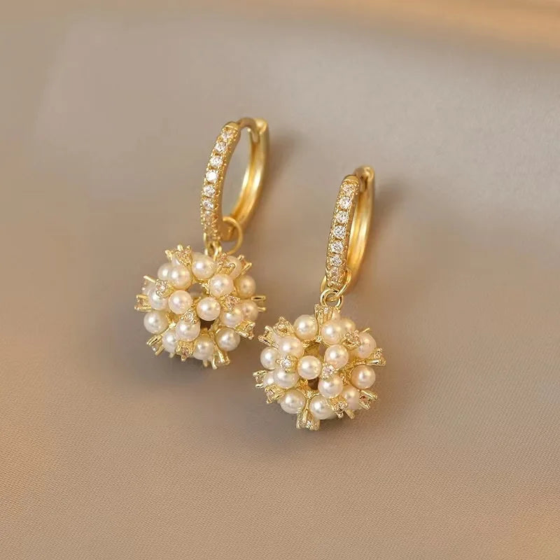 Korean New Simple Temperament Circle Pearl Earrings Fashion Small Versatile Earrings