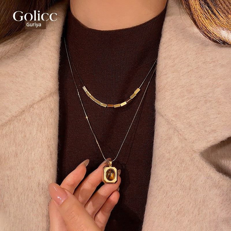 Double-Layer Twin Zircon Necklace for Women Fancy Light Luxury Necklace Sweater Chain