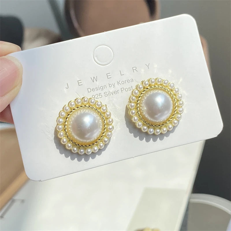 ZAKOL Shiny Imitation Pearl Stud Earrings Fashion Cross Design Aesthetic Women Ear Piercing Accessories Wedding Party Jewelry