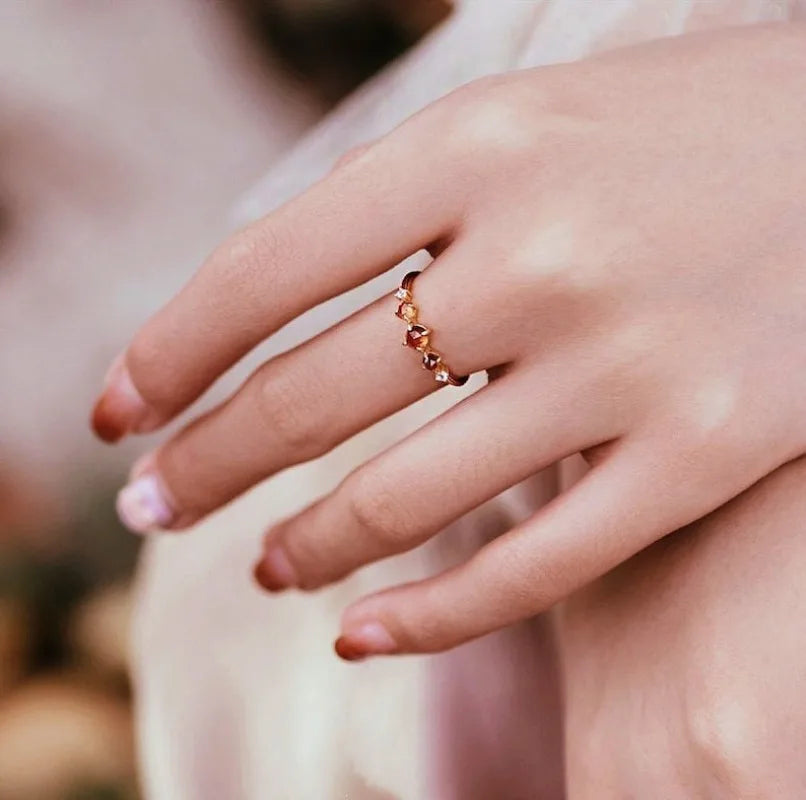 Magic Sun Amber Ring, Dainty Orange Garnet Rings, Japanese Orange Gemstone Jewelry, Boho Dainty Adjustable Ring Gift for Her