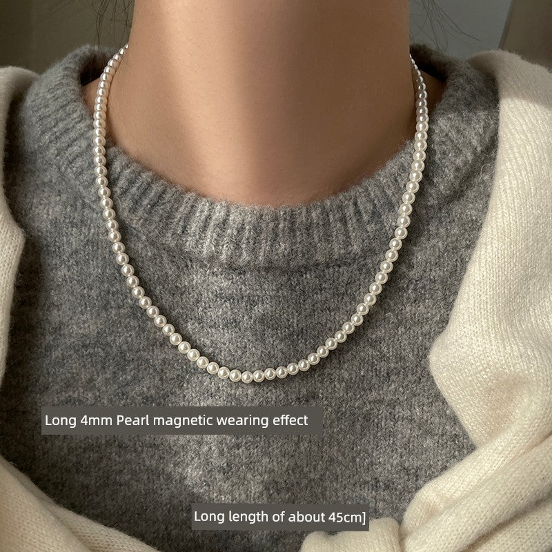 Accessible Luxury Australian White Perfect Circle Pearl Women's Sweater Chain Magnetic Buckle
