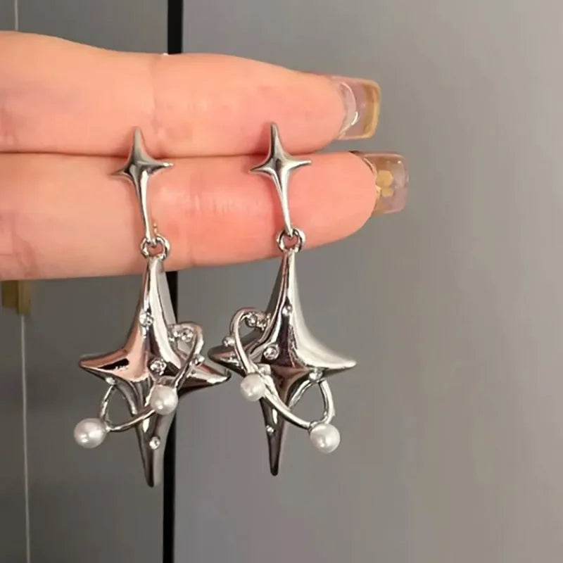 Y2K Irregular Liquid Earrings for Women Silver Color Hip-Hop Punk Fashion Geometric Earring