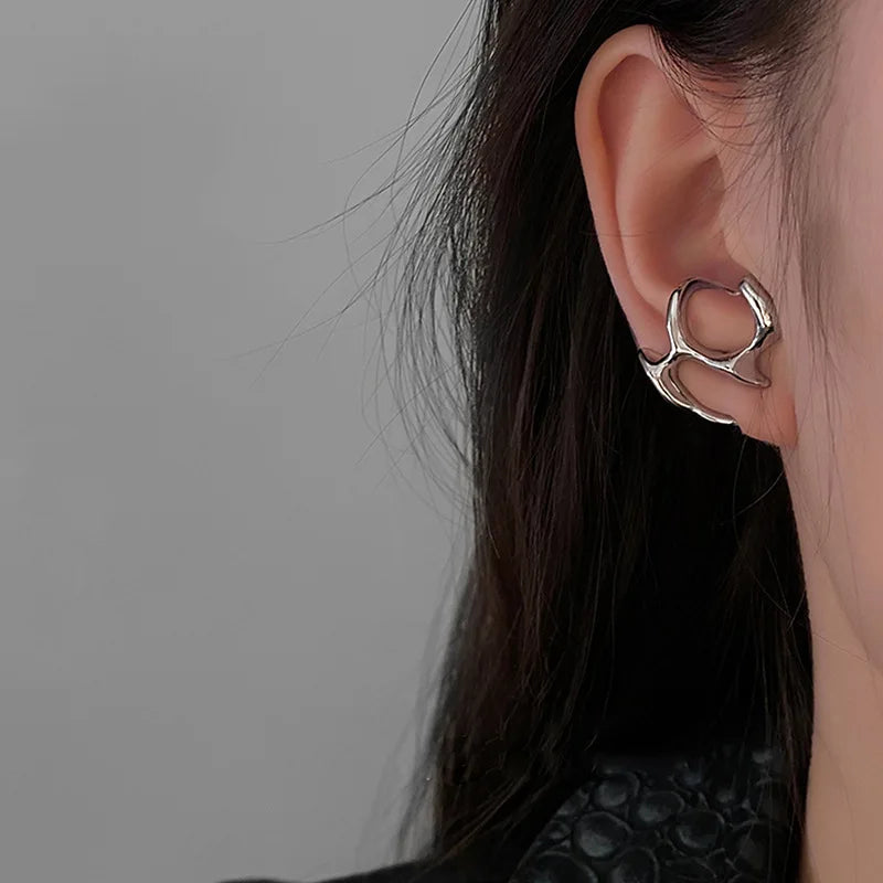 Y2K Irregular Liquid Earrings for Women Silver Color Hip-Hop Punk Fashion Geometric Earring