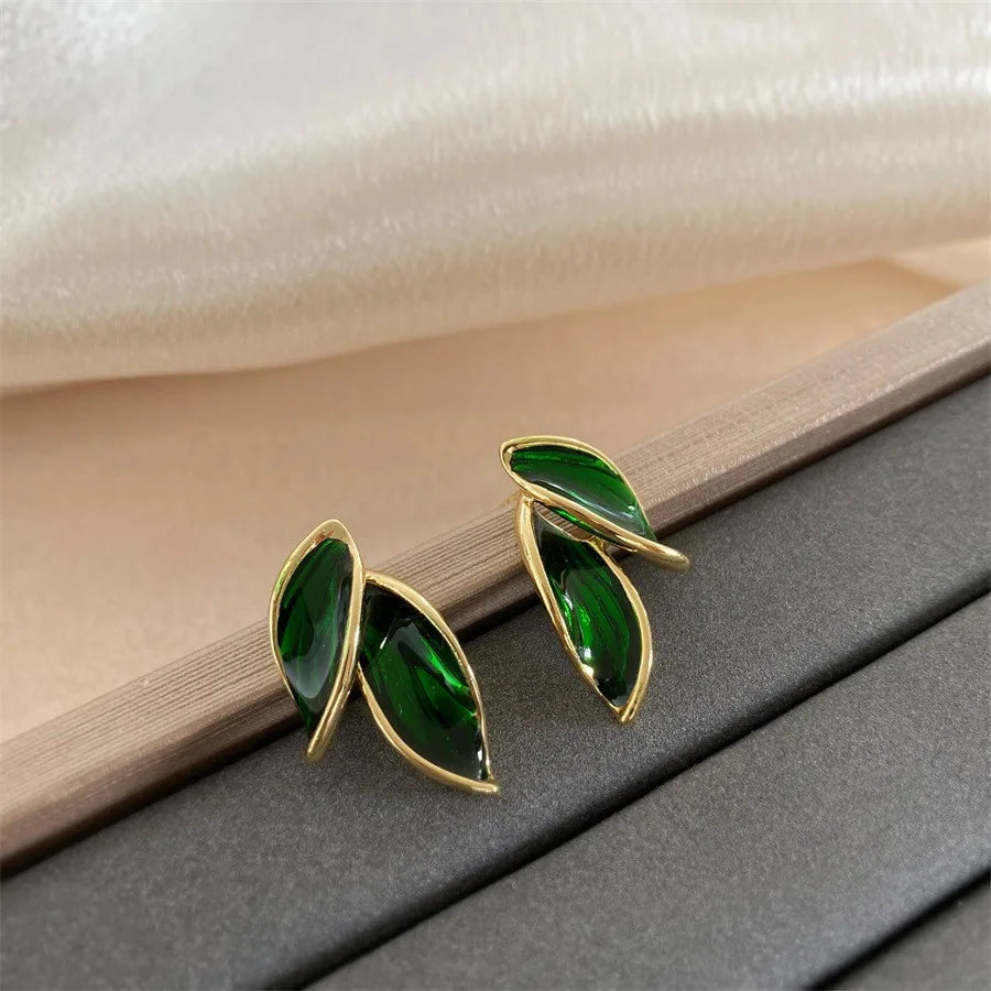LATS New Korean Arrival Metal Trendy Fresh Lovely Sweet Grey Leaf Stud Earrings