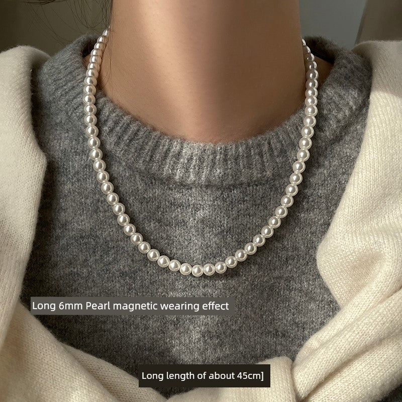Accessible Luxury Australian White Perfect Circle Pearl Women's Sweater Chain Magnetic Buckle