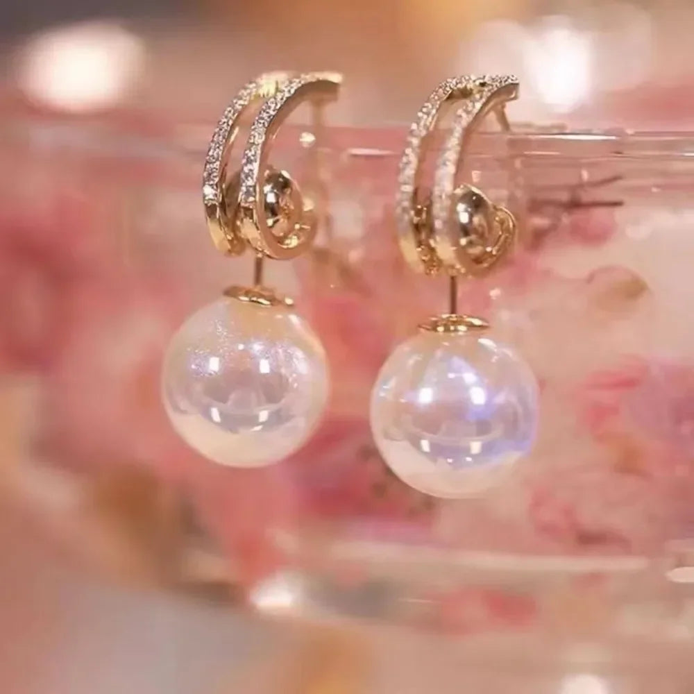 New Trend Simulation Pearl Long Earrings Women's Flower Rhinestone Wedding Pendant Earrings Fashion Korean Jewelry Earrings