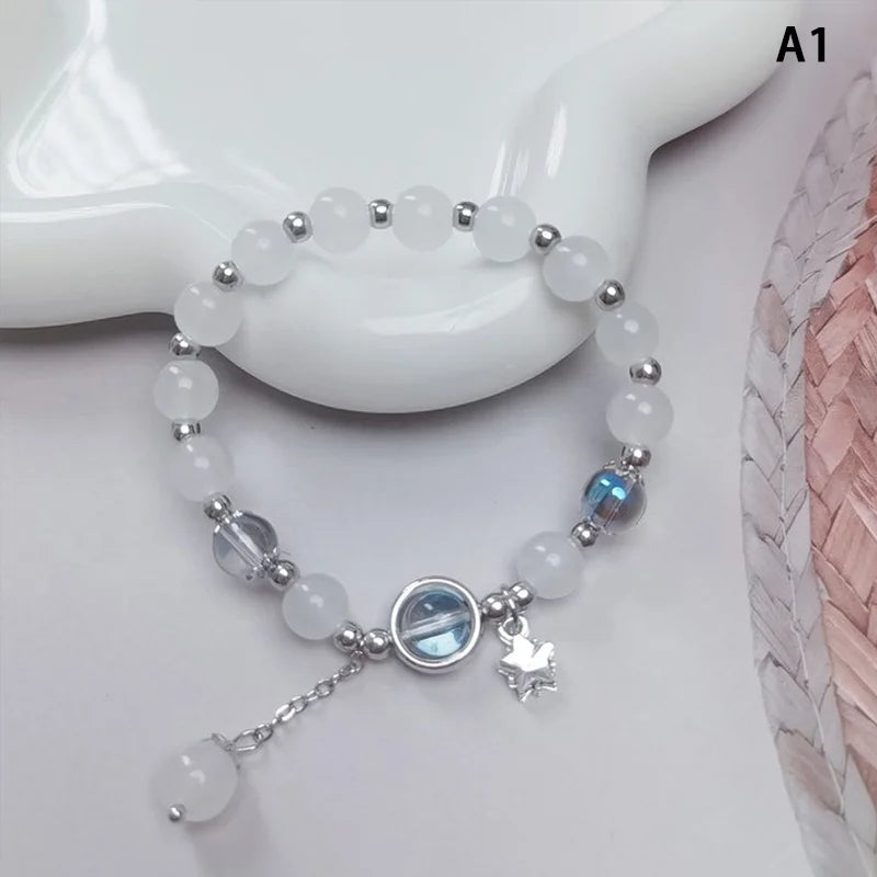 Original Opal Sea Blue Treasure Moonlight Crystal Bracelet Light Luxury Elastic Bracelet For Girls Women Jewelry Accessories