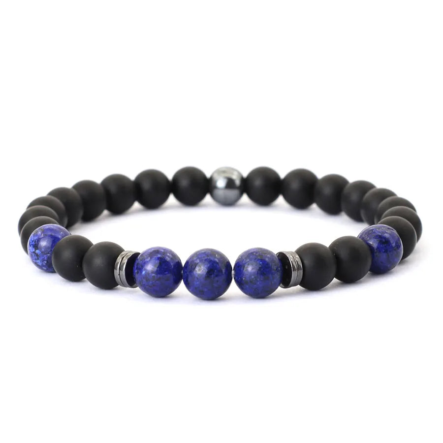 Noter Handmade Mens Bracelet 8mm Onyx Tiger Eyes Stone Beaded Braclet Hematite Healing Braslet Cadeau Homme Leisure Accessories