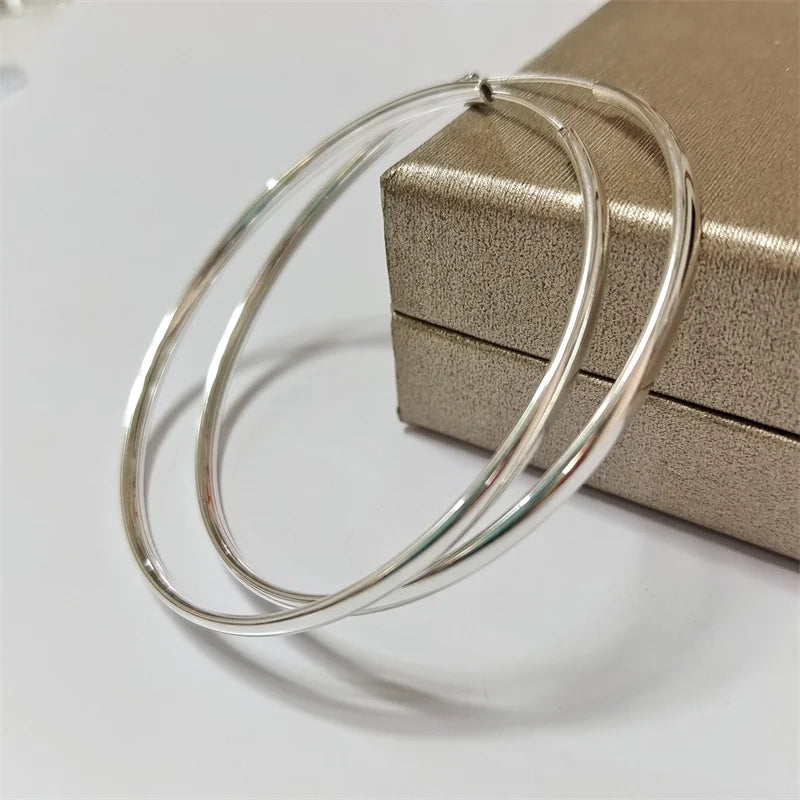 Senlissi - New 18K Gold Plated Hoop Earrings For Women 925 Sterling Silver 3.0mm Fashion Earring Cерьги Kольца 3/4/5/6/7CM