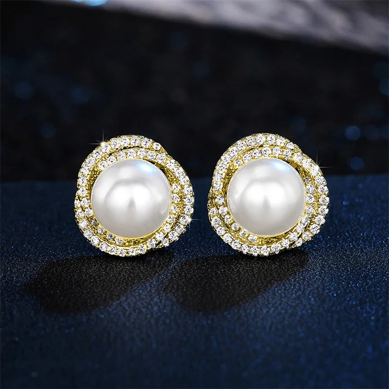 ZAKOL Shiny Imitation Pearl Stud Earrings Fashion Cross Design Aesthetic Women Ear Piercing Accessories Wedding Party Jewelry