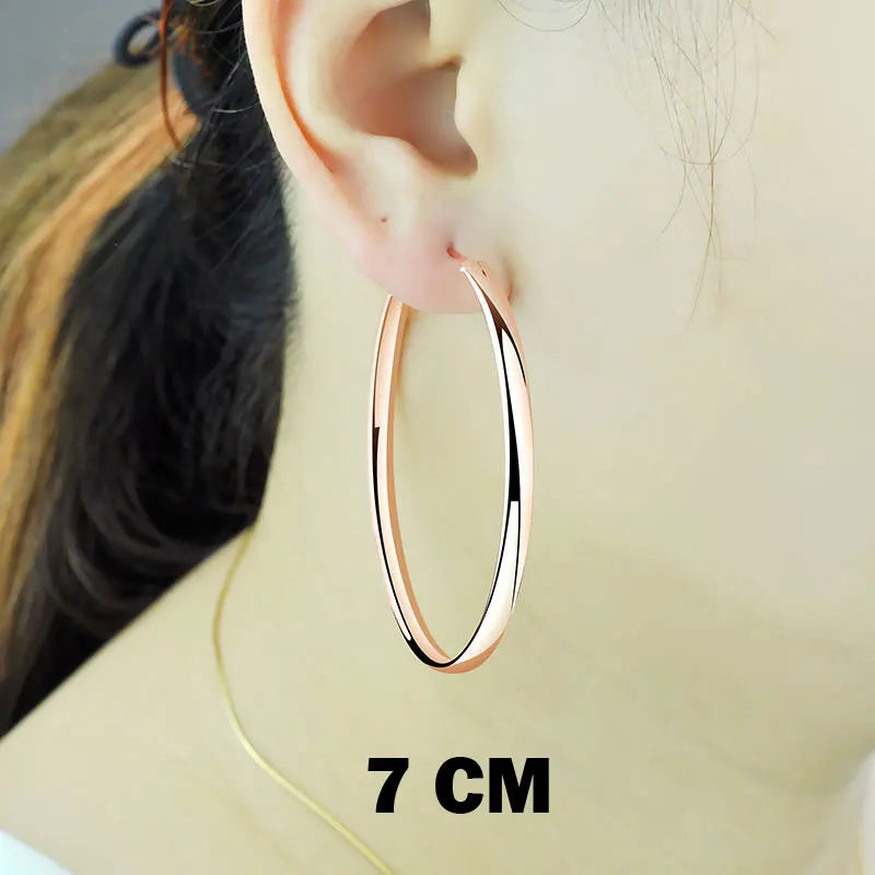 Senlissi - New 18K Gold Plated Hoop Earrings For Women 925 Sterling Silver 3.0mm Fashion Earring Cерьги Kольца 3/4/5/6/7CM