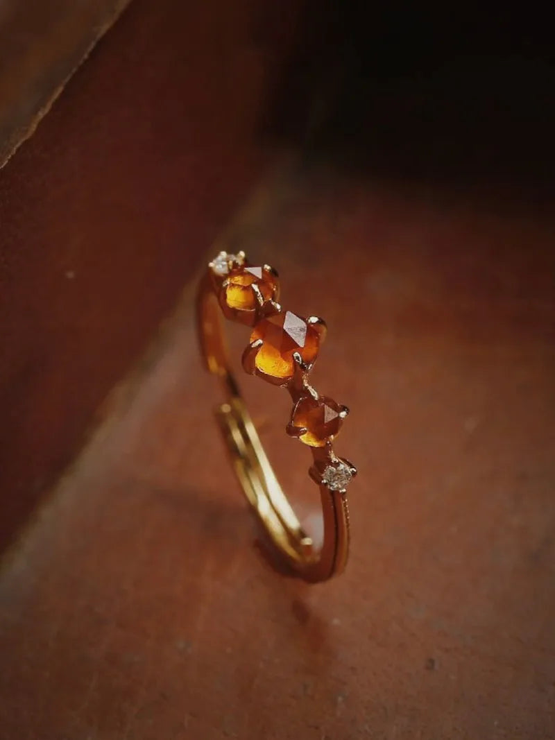 Magic Sun Amber Ring, Dainty Orange Garnet Rings, Japanese Orange Gemstone Jewelry, Boho Dainty Adjustable Ring Gift for Her