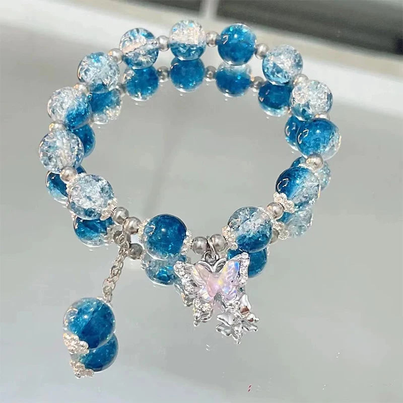 Original Opal Sea Blue Treasure Moonlight Crystal Bracelet Light Luxury Elastic Bracelet For Girls Women Jewelry Accessories