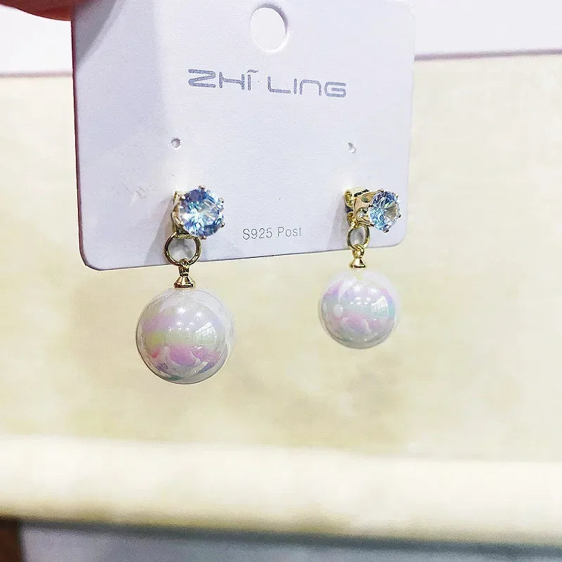 New Trend Simulation Pearl Long Earrings Women's Flower Rhinestone Wedding Pendant Earrings Fashion Korean Jewelry Earrings