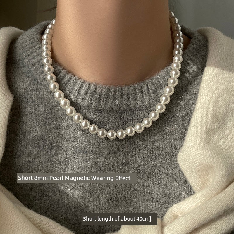 Accessible Luxury Australian White Perfect Circle Pearl Women's Sweater Chain Magnetic Buckle