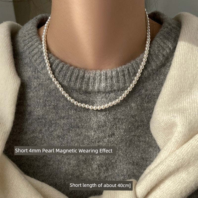 Accessible Luxury Australian White Perfect Circle Pearl Women's Sweater Chain Magnetic Buckle