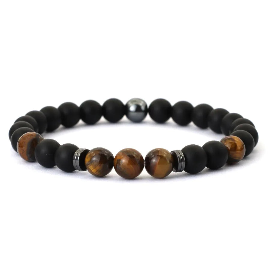 Noter Handmade Mens Bracelet 8mm Onyx Tiger Eyes Stone Beaded Braclet Hematite Healing Braslet Cadeau Homme Leisure Accessories