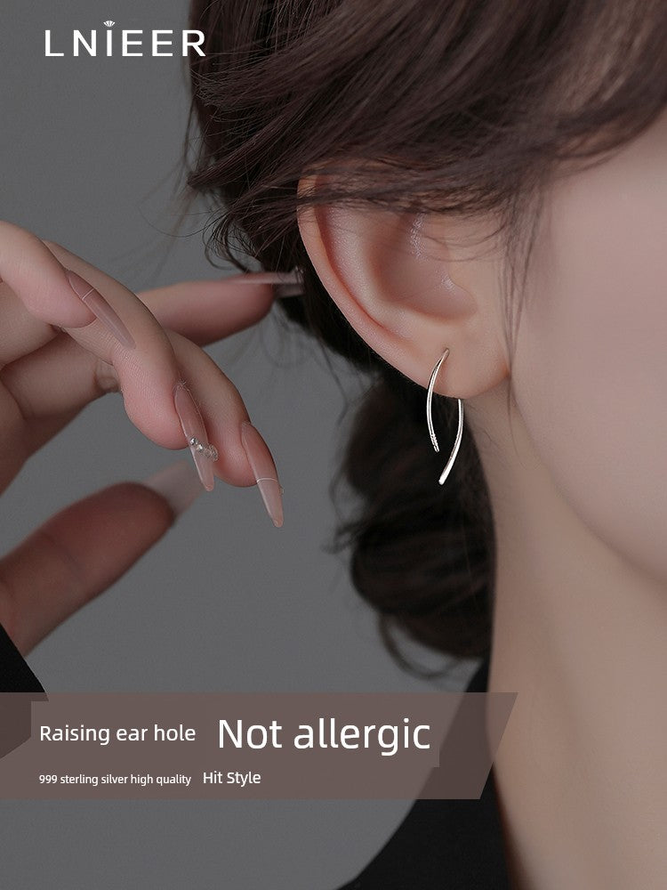 Niche Style 999 Sterling Silver Lines Female Earrings