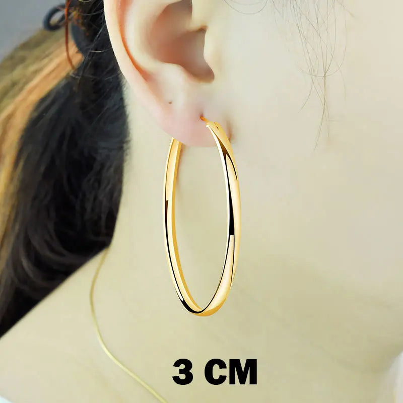 Senlissi - New 18K Gold Plated Hoop Earrings For Women 925 Sterling Silver 3.0mm Fashion Earring Cерьги Kольца 3/4/5/6/7CM