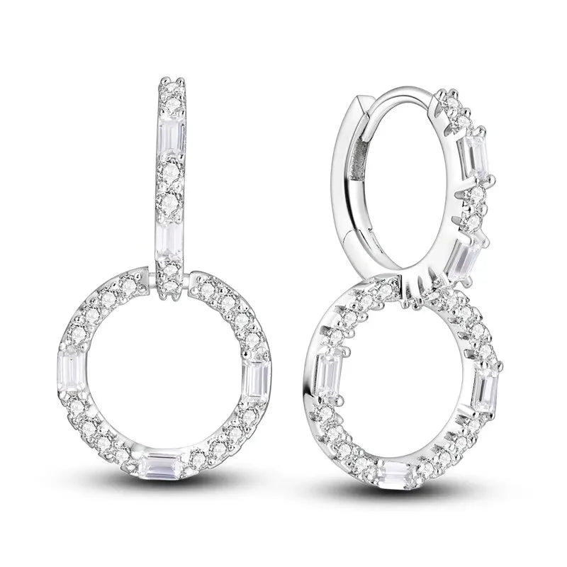 New Sterling Silver S925 Zircon Round Hoop Personality