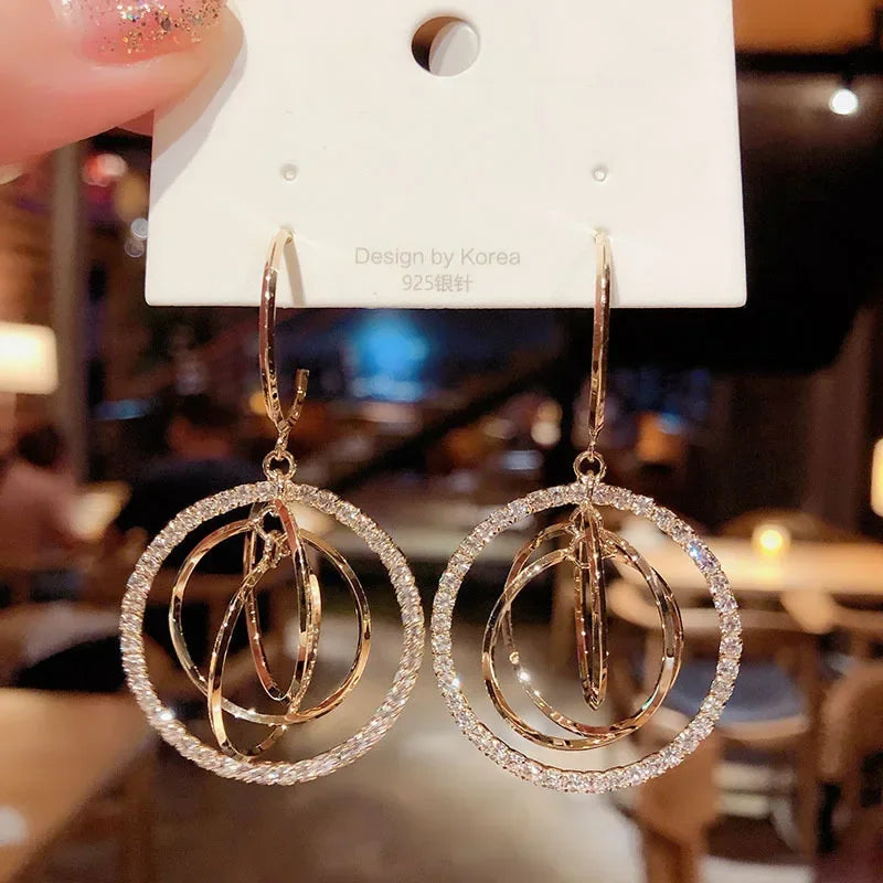 New Trend Simulation Pearl Long Earrings Women's Flower Rhinestone Wedding Pendant Earrings Fashion Korean Jewelry Earrings