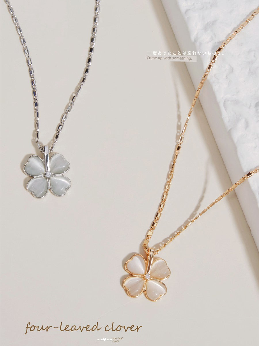 Accessible Luxury Qixi Festival Sterling Silver Clavicle Chain Female Four-Leaf Clover