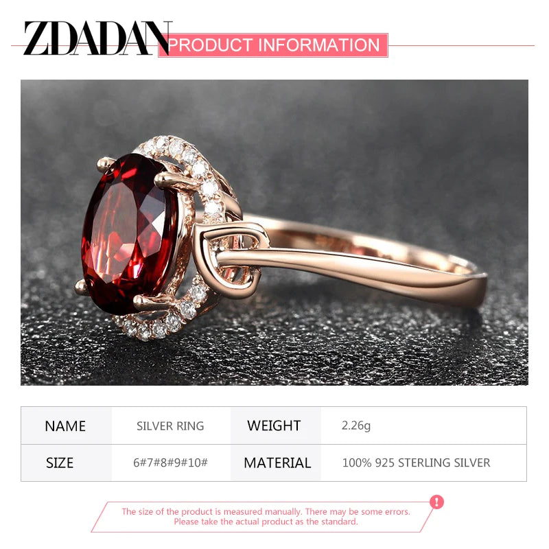 ZDADAN 925 Sterling Silver Big Oval Ruby Zircon Ring For Women Temperament Jewelry Accessories Gift