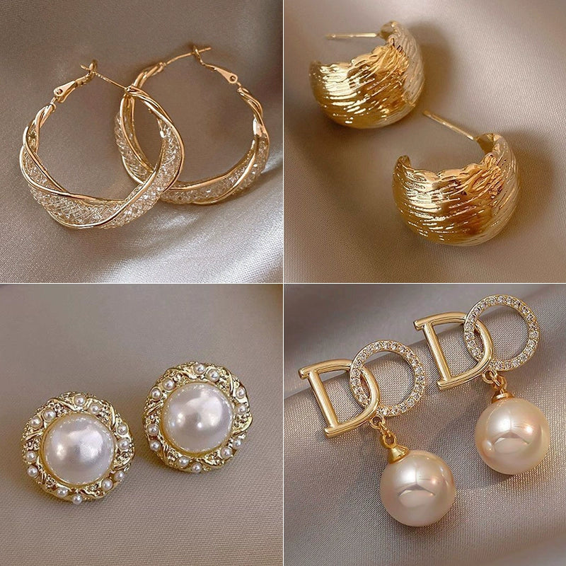 Retro Hong Kong Style Elegant Stud Earrings for Women 2025 New Arrival Best Selling Internet Celebrity Niche Style Fancy Stud Earrings Golden Versatile Stud Earrings