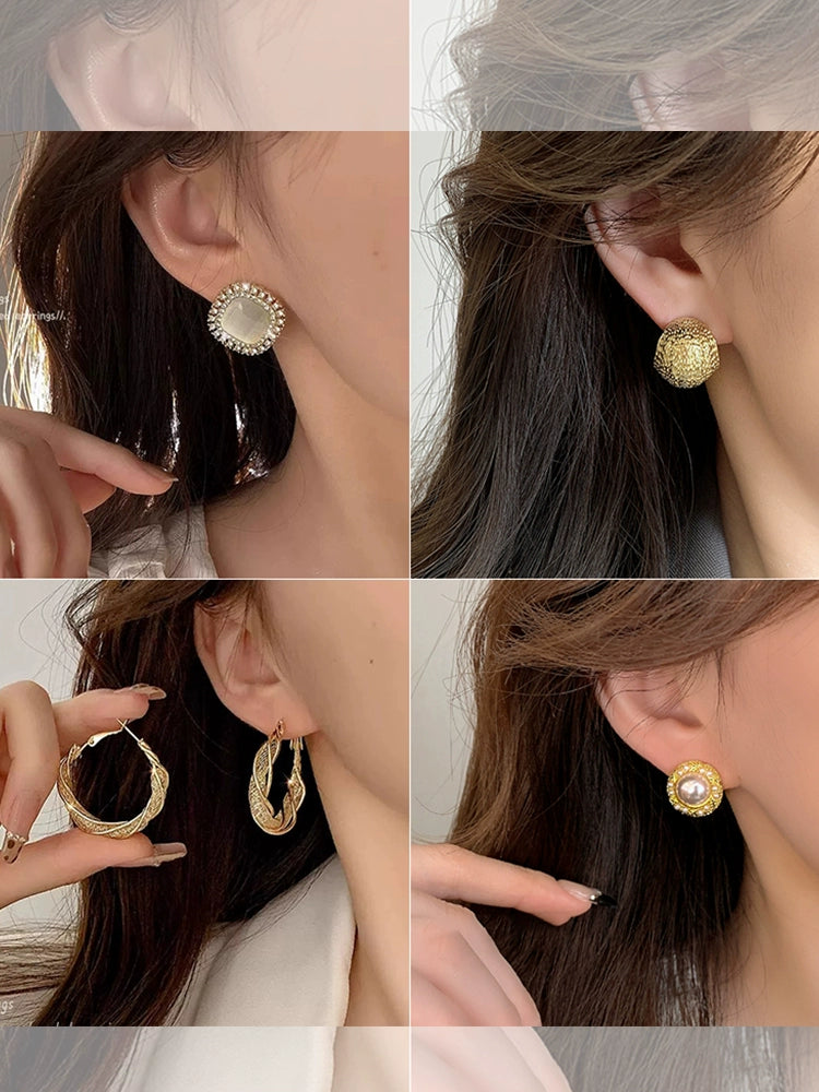 Retro Hong Kong Style Elegant Stud Earrings for Women 2025 New Arrival Best Selling Internet Celebrity Niche Style Fancy Stud Earrings Golden Versatile Stud Earrings