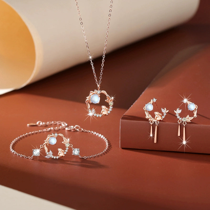 Original Cute Rabbit Girl Chinese Fad New Year Moonstone Earrings