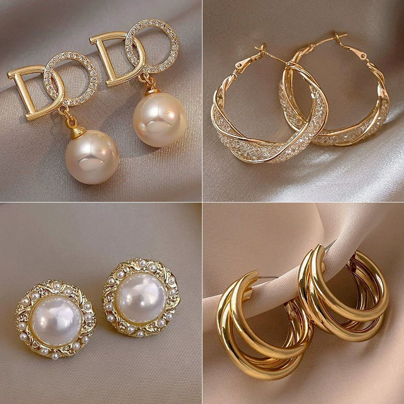 Retro Hong Kong Style Elegant Stud Earrings for Women 2025 New Arrival Best Selling Internet Celebrity Niche Style Fancy Stud Earrings Golden Versatile Stud Earrings
