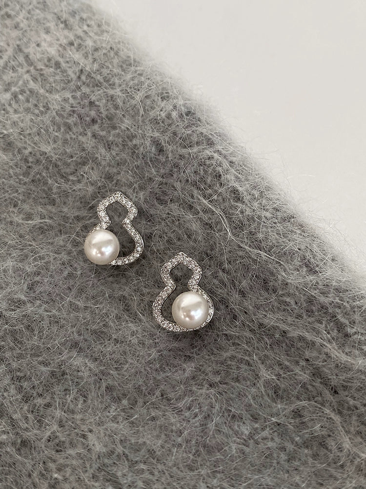 Micro-Inlaid New Chinese Style Shijia Gourd Earrings Female Silver Needle