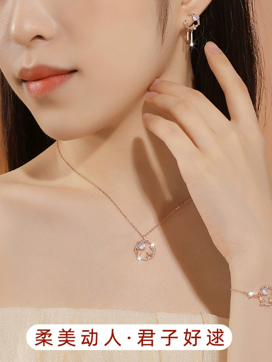 Original Cute Rabbit Girl Chinese Fad New Year Moonstone Earrings