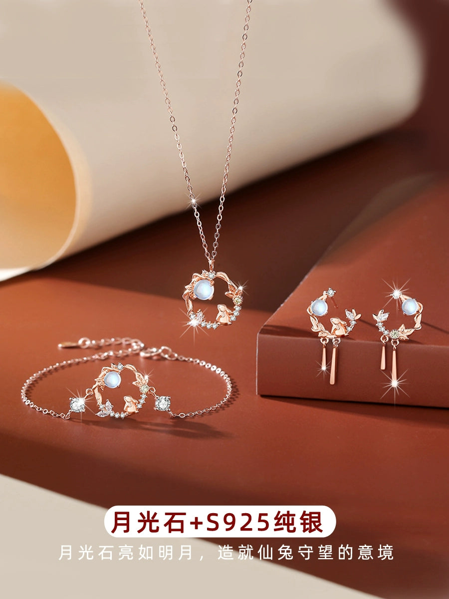 Original Cute Rabbit Girl Chinese Fad New Year Moonstone Earrings