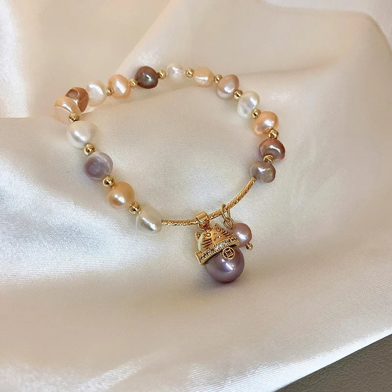 Baroque Irregular Freshwater Pearl Bracelets for Women Girls Luxury Natural Cat's Eye Opal Stone Adjustable Bracelet Jewelry