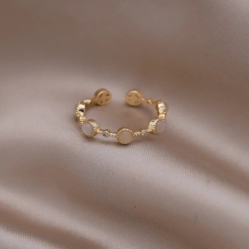 Korea's new fashion jewelry 14K gold plated simple double love crystal ring elegant women's daily opening ring accessories